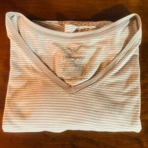 Faded Glory Beige Striped Short Sleeve Tee